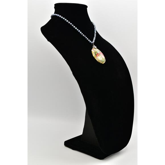 EXEX Necklace Pendant Hand Painted Tahitian Black Pearls 925 Silver Chain BinK - Picture 3 of 12